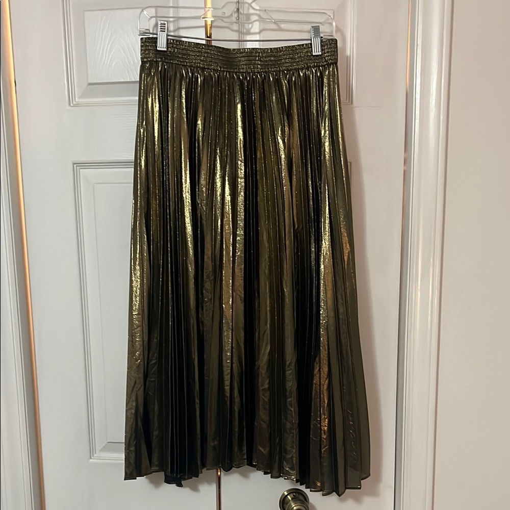 Banana Republic Gold Pleated Midi Skirt Cocktail